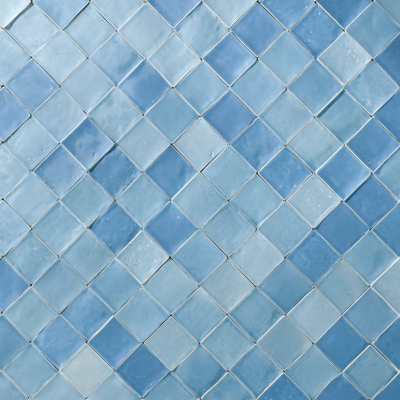 Blend of sky blue handmade square tiles YZ6AG3 1B